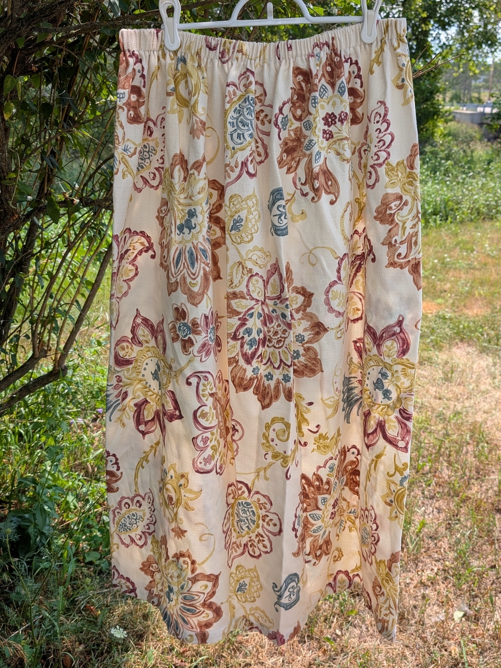 Women’s Cream Floral Maxi Skirt - Elastic Waist